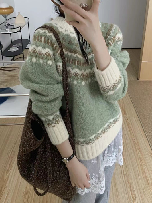 北歐風圓領長袖針織毛衣