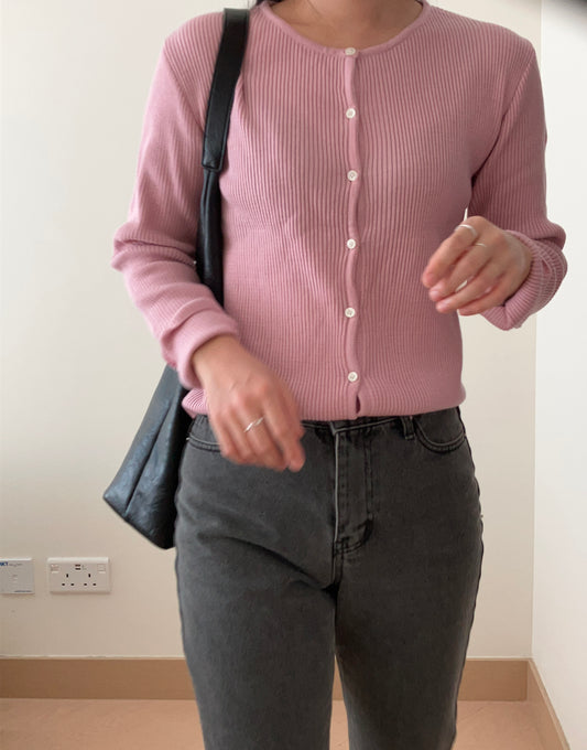 淺紫粉扣鈕針織小外套