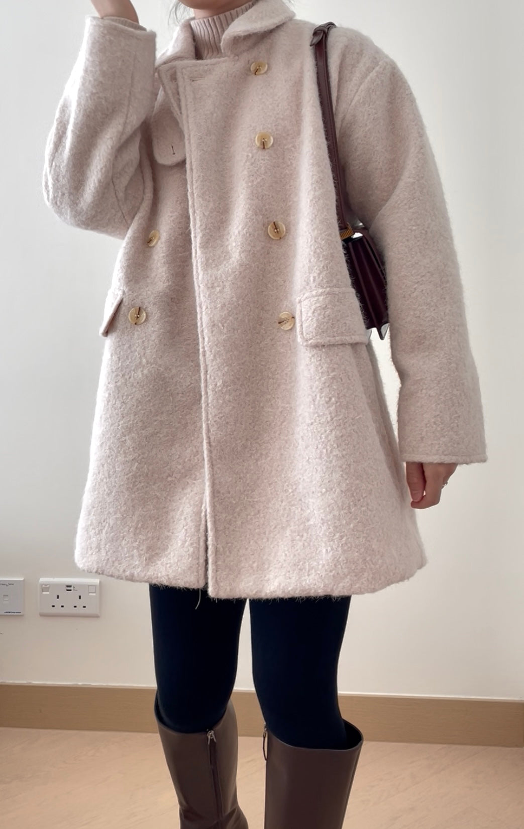 少女感粗花呢雙排鈕大褸