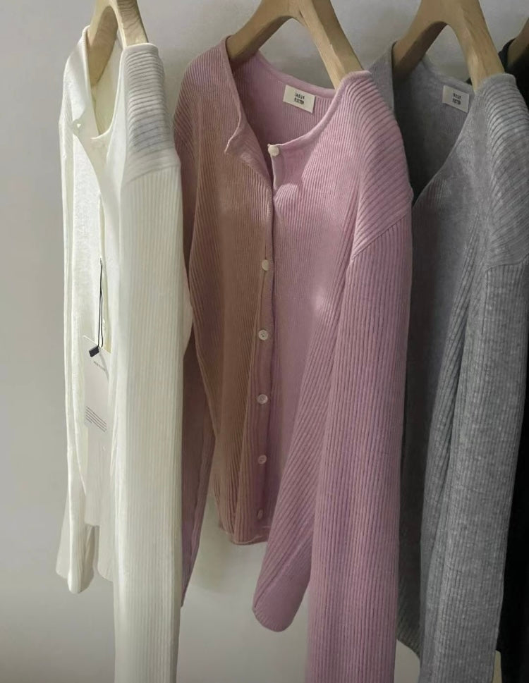 淺紫粉扣鈕針織小外套