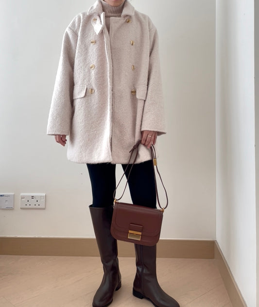 少女感粗花呢雙排鈕大褸