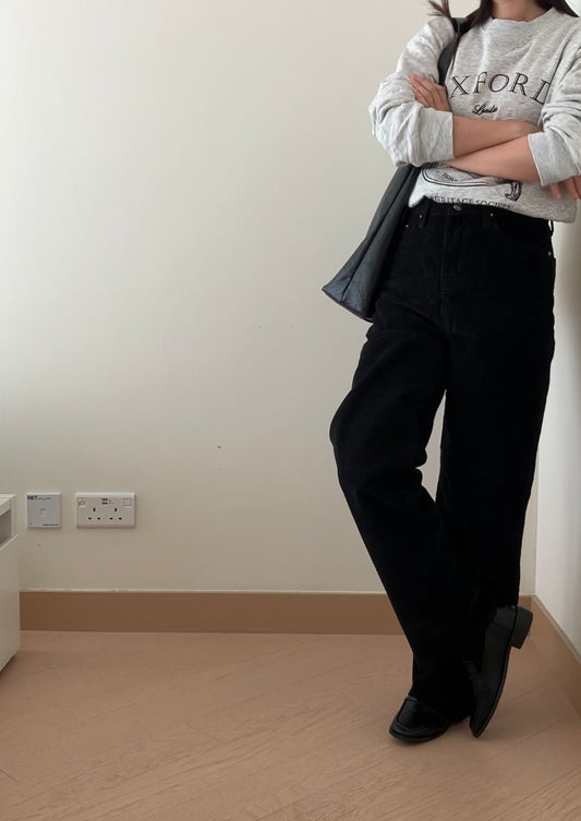 高腰直筒燈芯絨褲