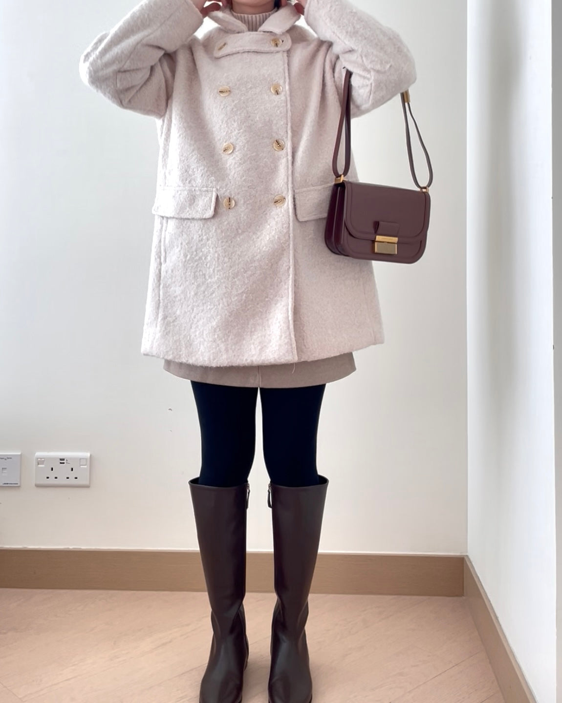 少女感粗花呢雙排鈕大褸