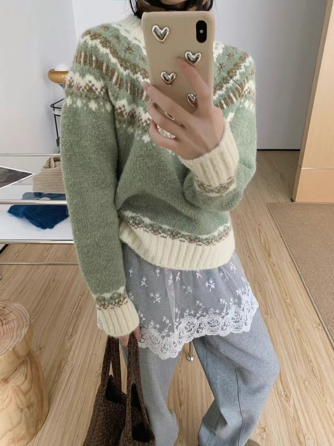 北歐風圓領長袖針織毛衣