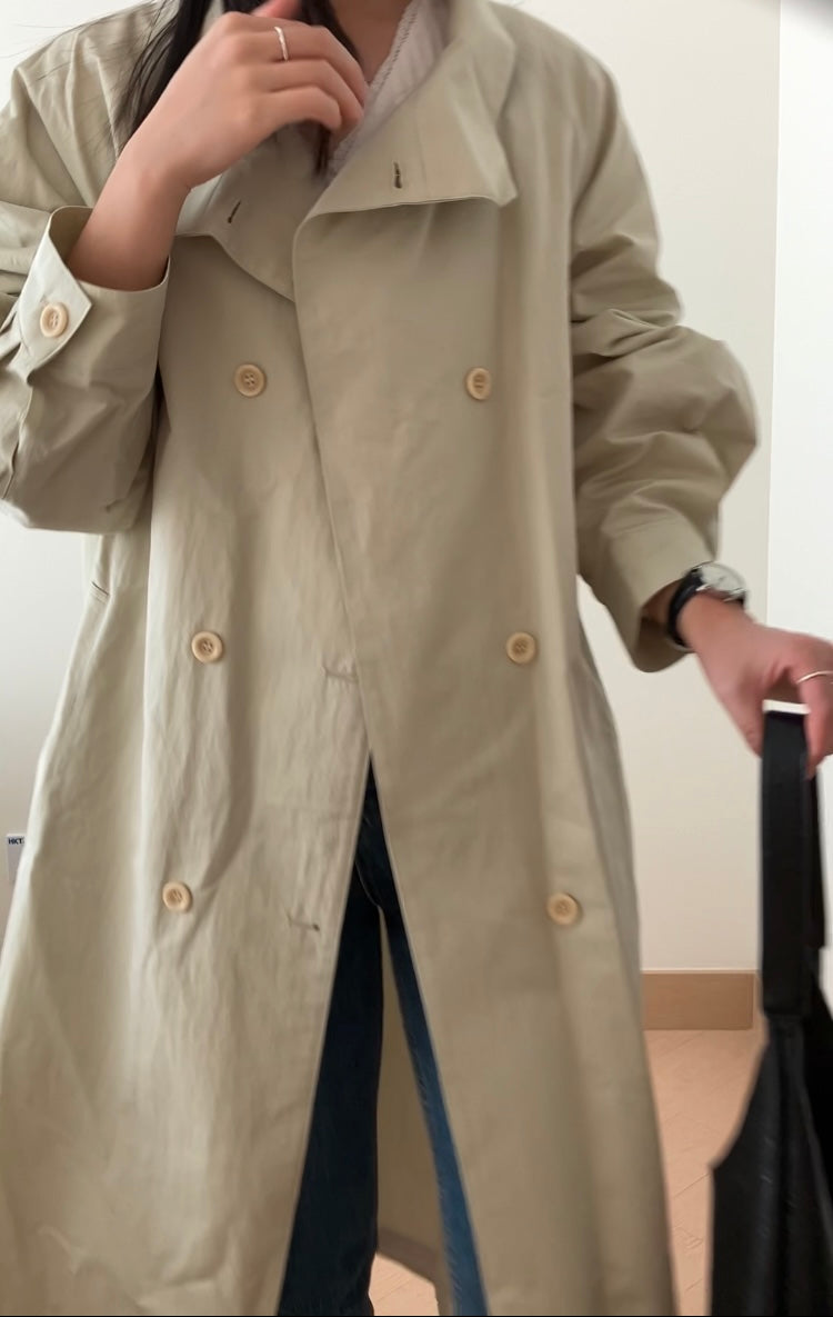 高領雙排扣長版風衣
