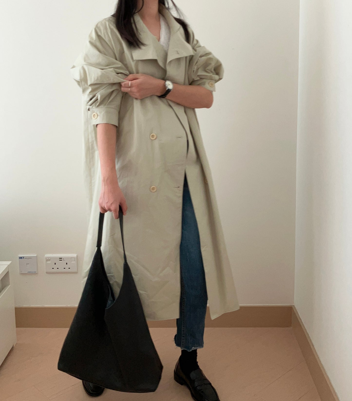 高領雙排扣長版風衣