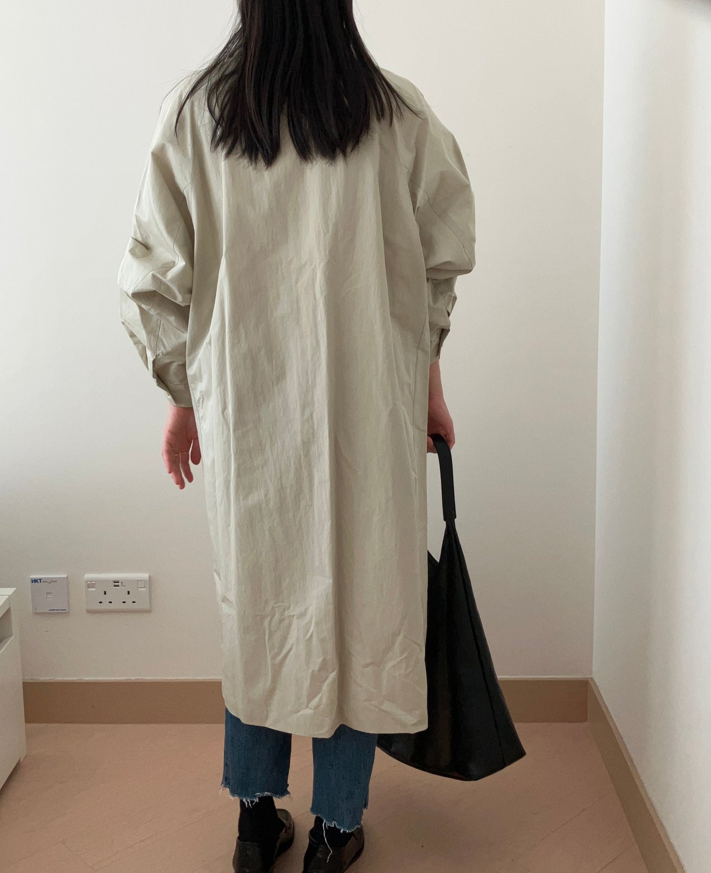 高領雙排扣長版風衣