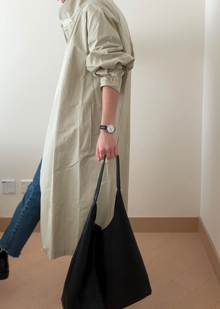 高領雙排扣長版風衣