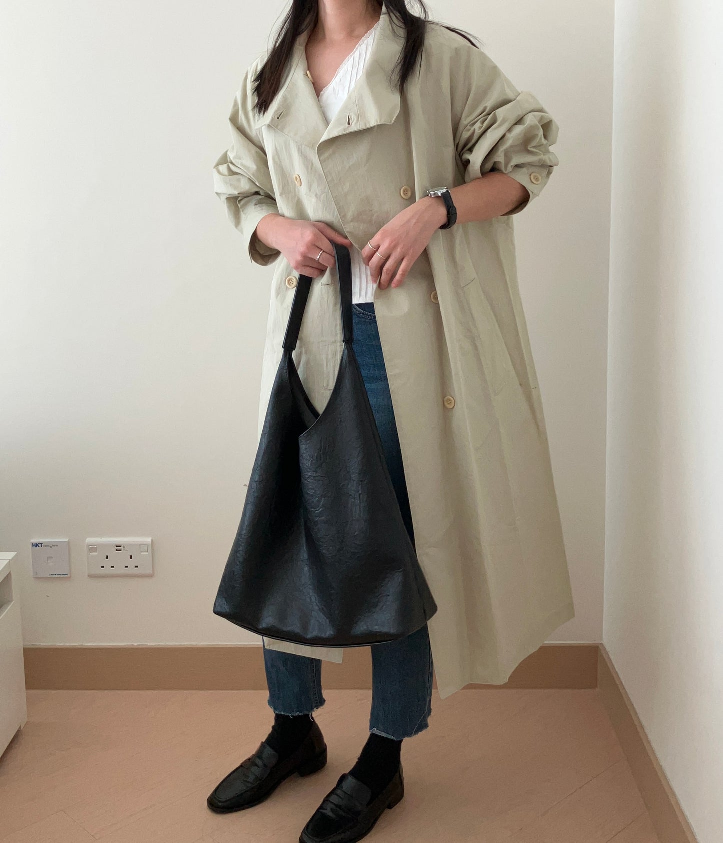 高領雙排扣長版風衣