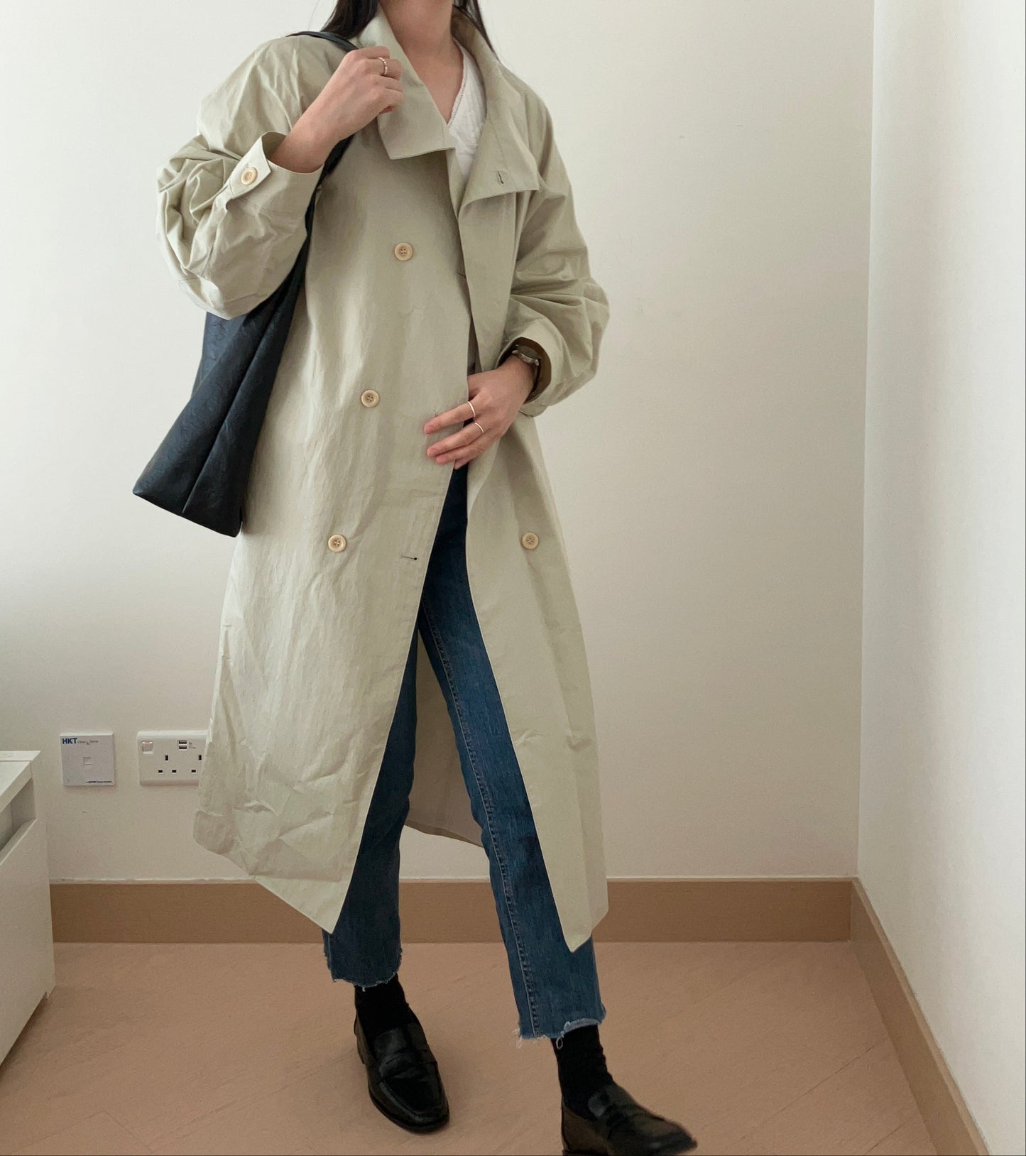 高領雙排扣長版風衣