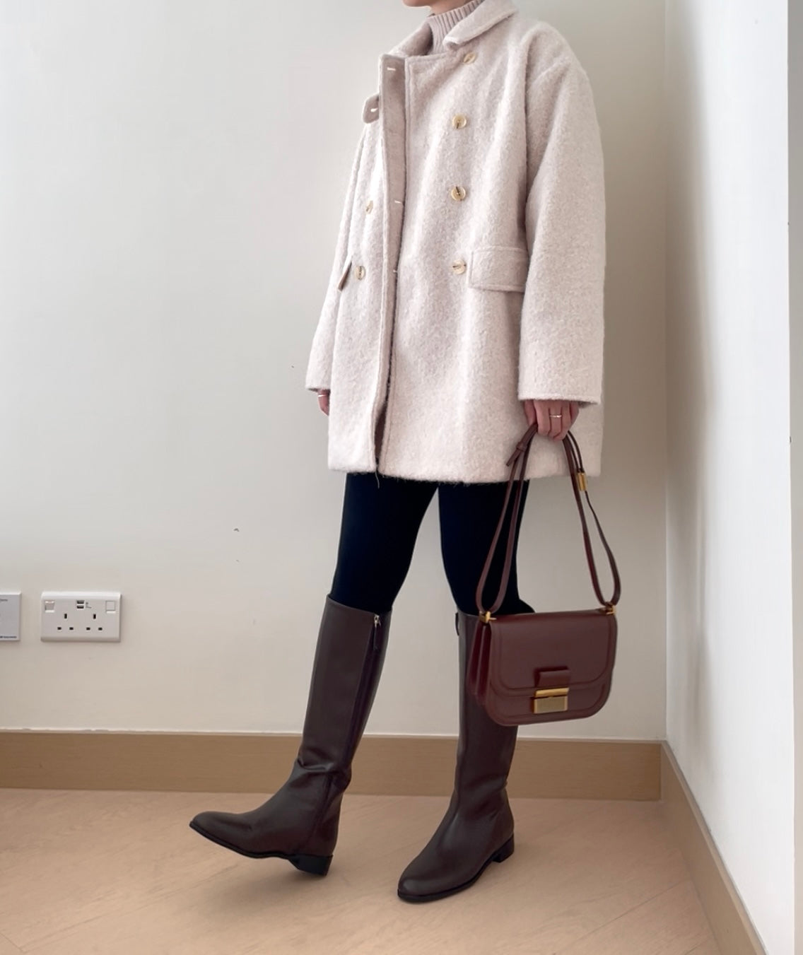 少女感粗花呢雙排鈕大褸