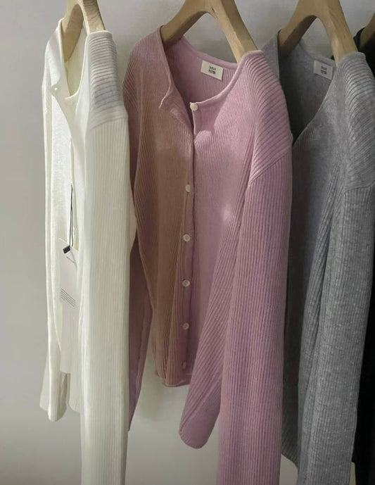 淺紫粉扣鈕針織小外套