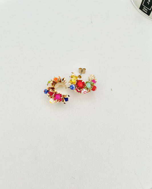 彩色珠珠花耳環