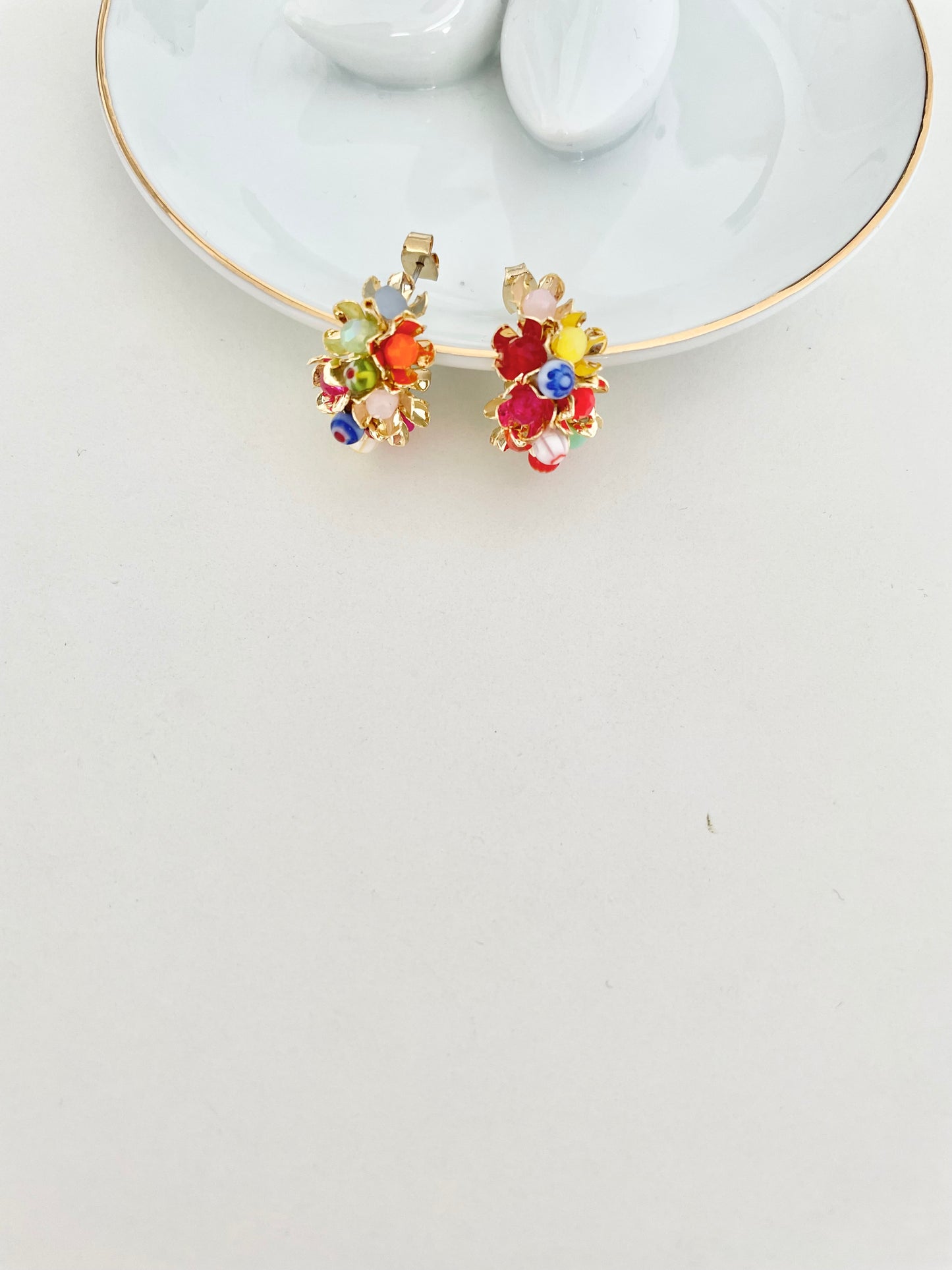 彩色珠珠花耳環