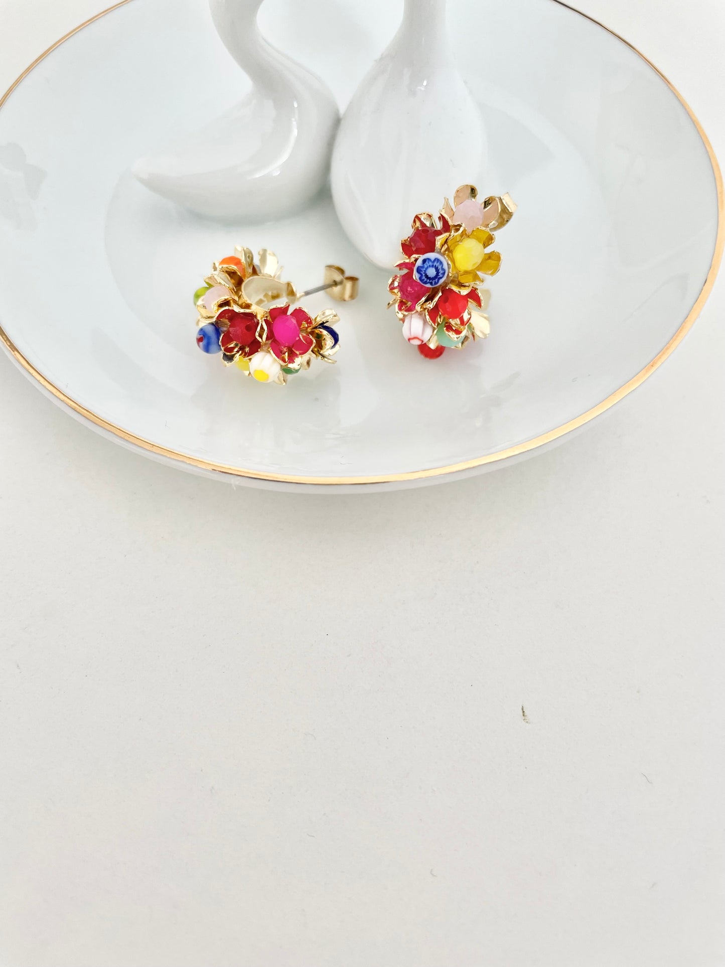 彩色珠珠花耳環