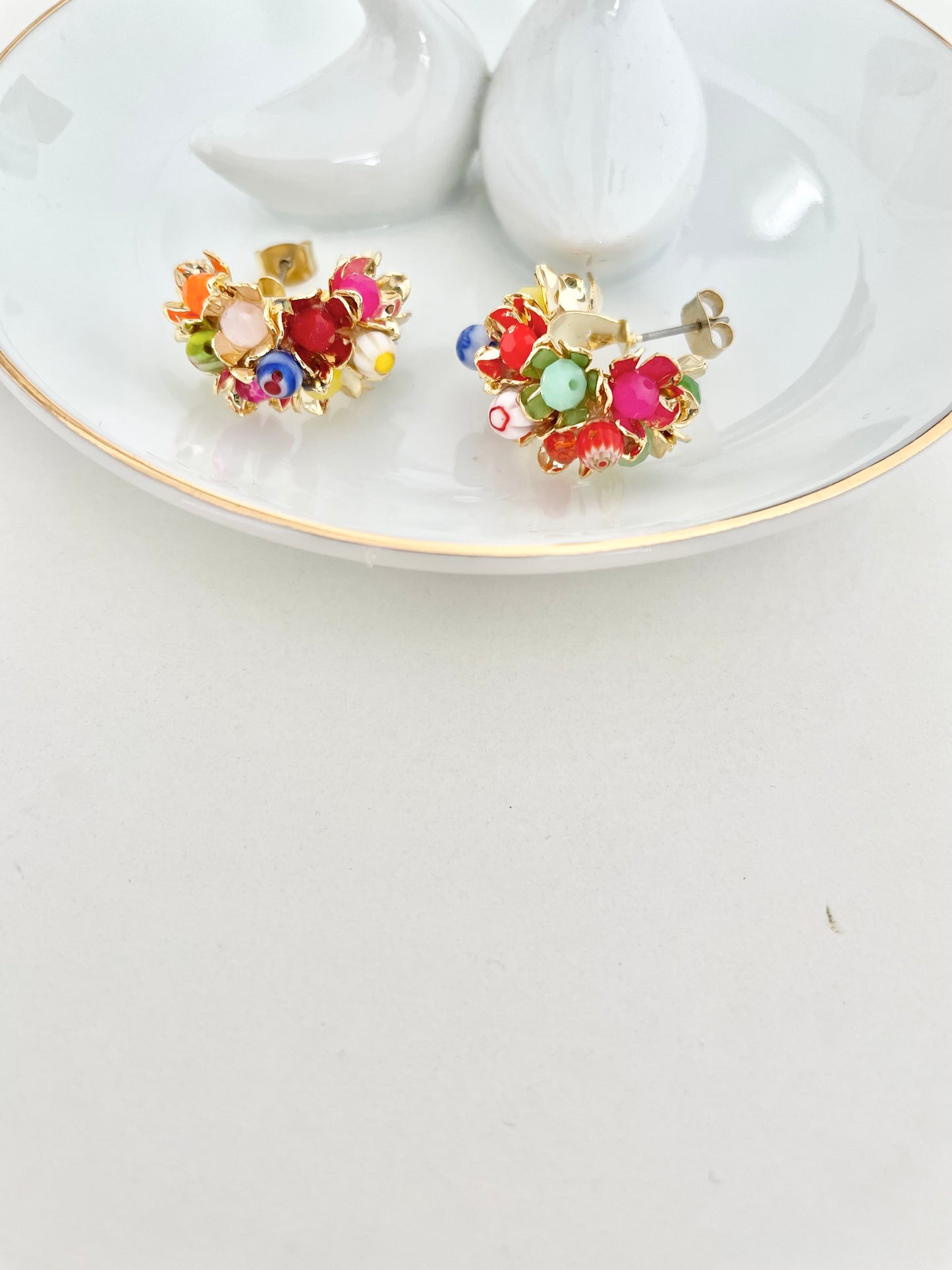 彩色珠珠花耳環